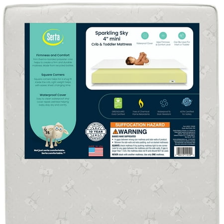 Serta Sparkling Sky 4" Mini/Portable Dual Sided Crib & Toddler Mattress, GREENGUARD Gold Certified