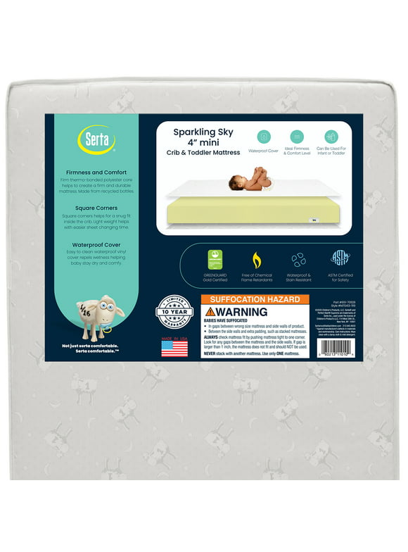 Serta Sparkling Sky 4" Mini/Portable Dual Sided Crib & Toddler Mattress, GREENGUARD Gold Certified