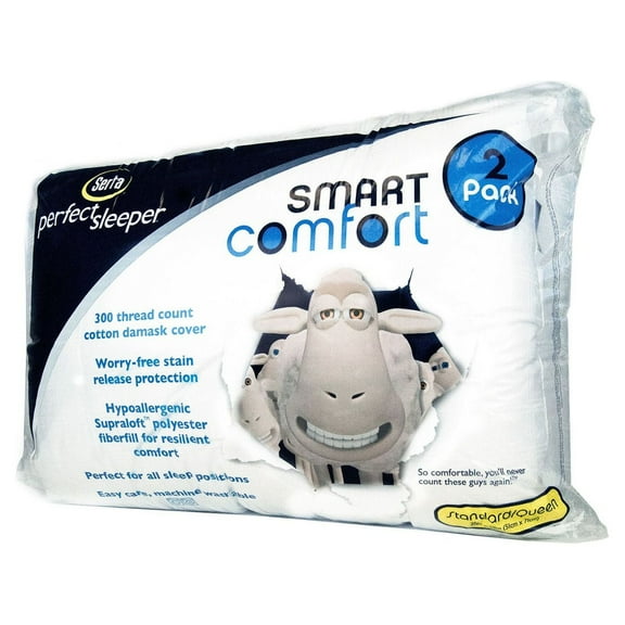 Serta Standard Queen Bed Pillows - Soft Comfort, Eco-Friendly (2 Count)