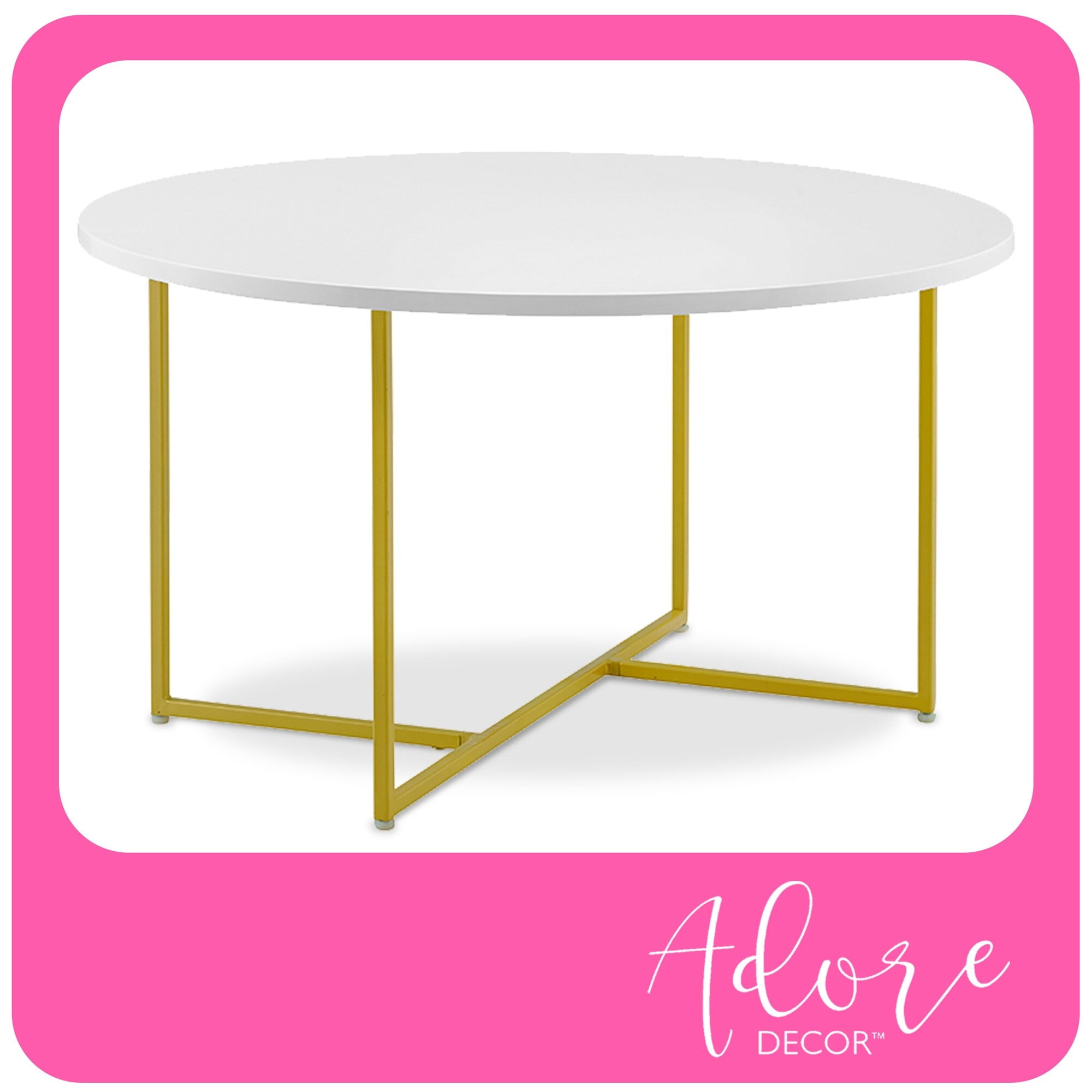 Modern Stevenson Round White & Gold Coffee Table with Storage