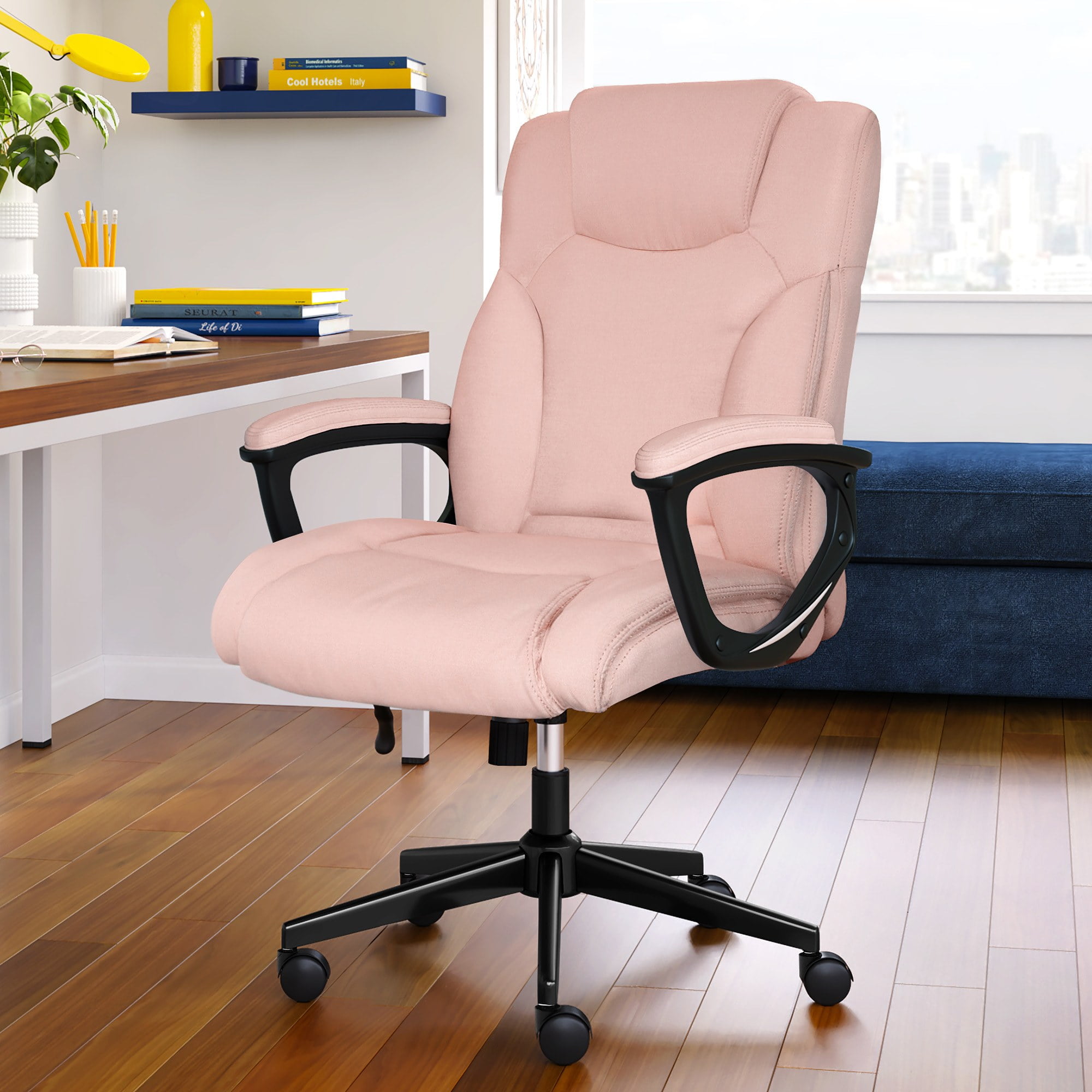 Harvard Pink High-Back Swivel Executive Office Chair with Fabric Upholstery