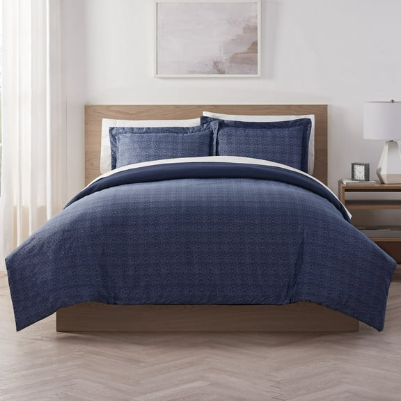 Serta Supersoft Cooling Bed Set, 3 Piece Reversible Duvet Set, King, Peacoat Navy
