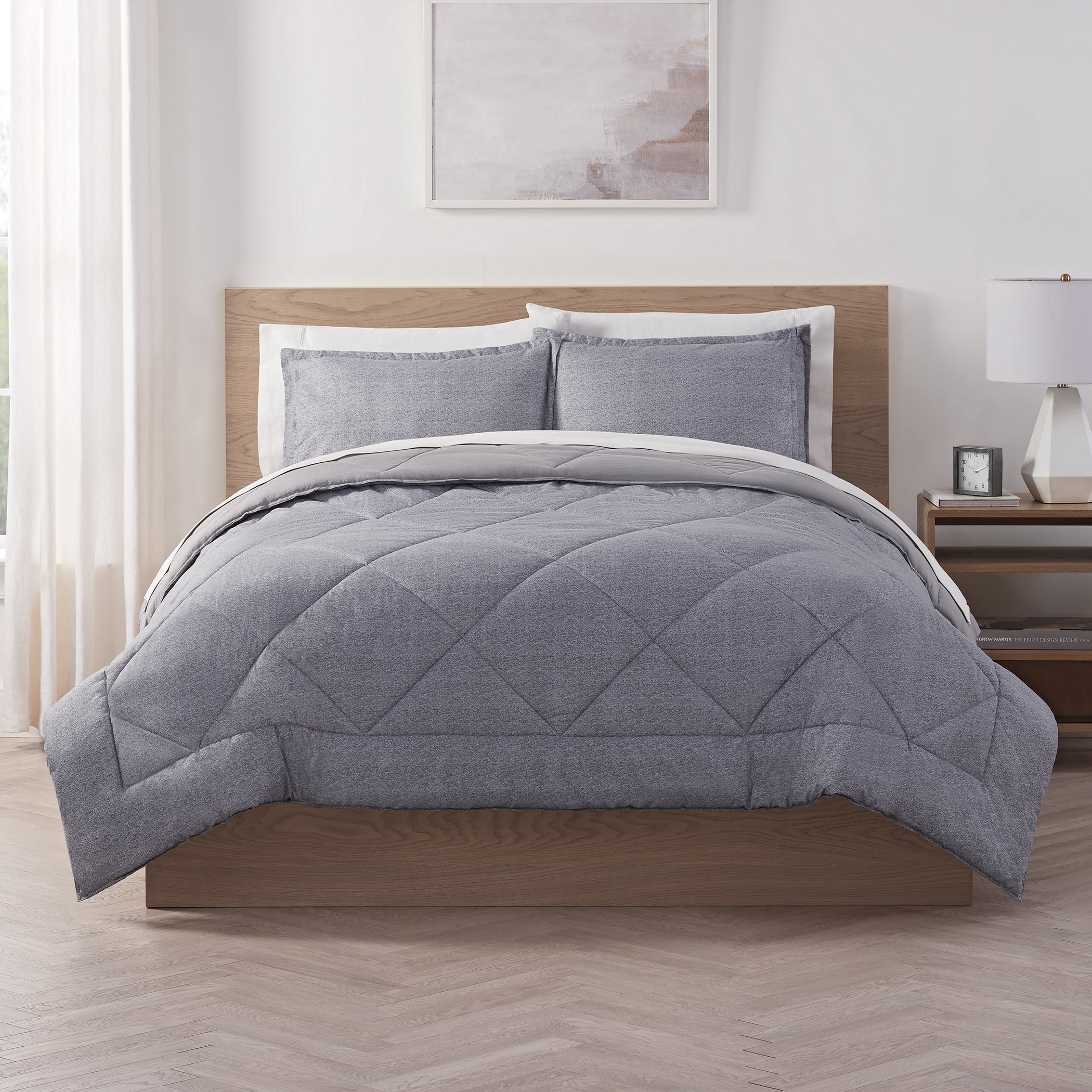 Twin/Twin Extra Long Reversible Microfiber Solid Comforter Black/Dark Gray  - Room Essentials™