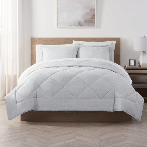 Serta Supersoft Light Gray Solid Reverse to Print Comforter Set, Full/Queen (3-Piece)