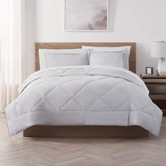 Serta Supersoft Light Gray Solid Reverse to Print Comforter Set, King (3-Piece)