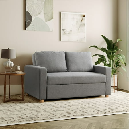 Serta Tennyson Scandinavian Convertible Loveseat with Full Size Sleeper, Grey Boucle Fabric