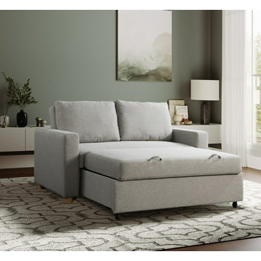 Serta Tennyson Scandinavian Convertible Loveseat with Full Size Sleeper, Light Grey Woven Fabric