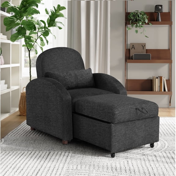 Serta Thornton Modern Convertible Chair with Twin Size Sleeper, Black Chenille Fabric
