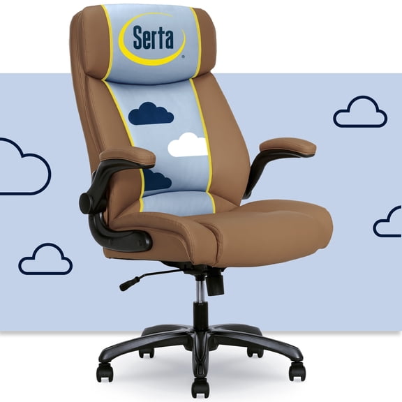 Serta® Torrington Big & Tall Office Chair, with Flip-Up Padded Armrests, Ultra-Comfortable ComfortCoils™ Seat Cushion Technology, Modern Executive Premium PU Desk Chair, Tan