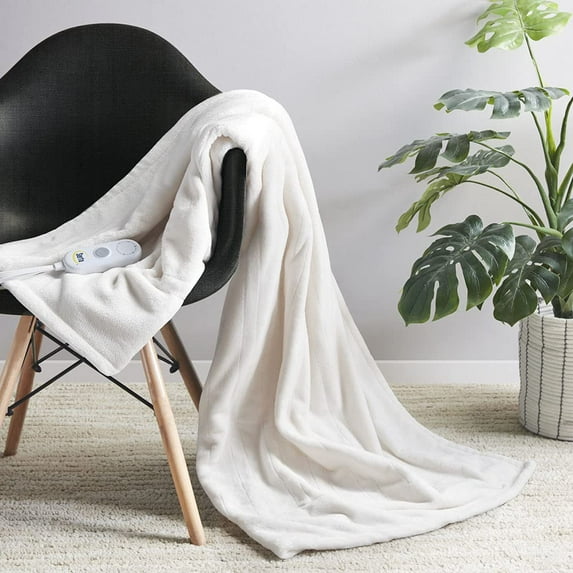 Serta Ultra Soft Plush Electric Throw Heated Blanket Bedding Creme White 50"x 60"