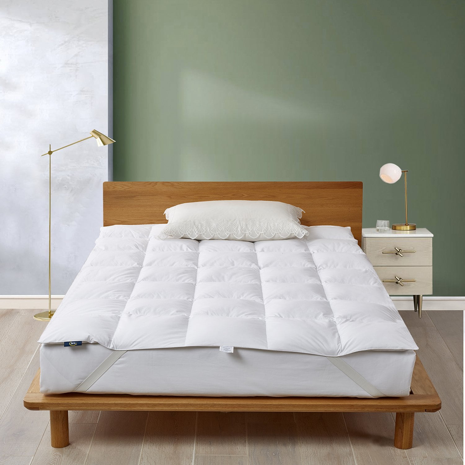Twin White Goose Feather and Down Fiber Mattress Topper