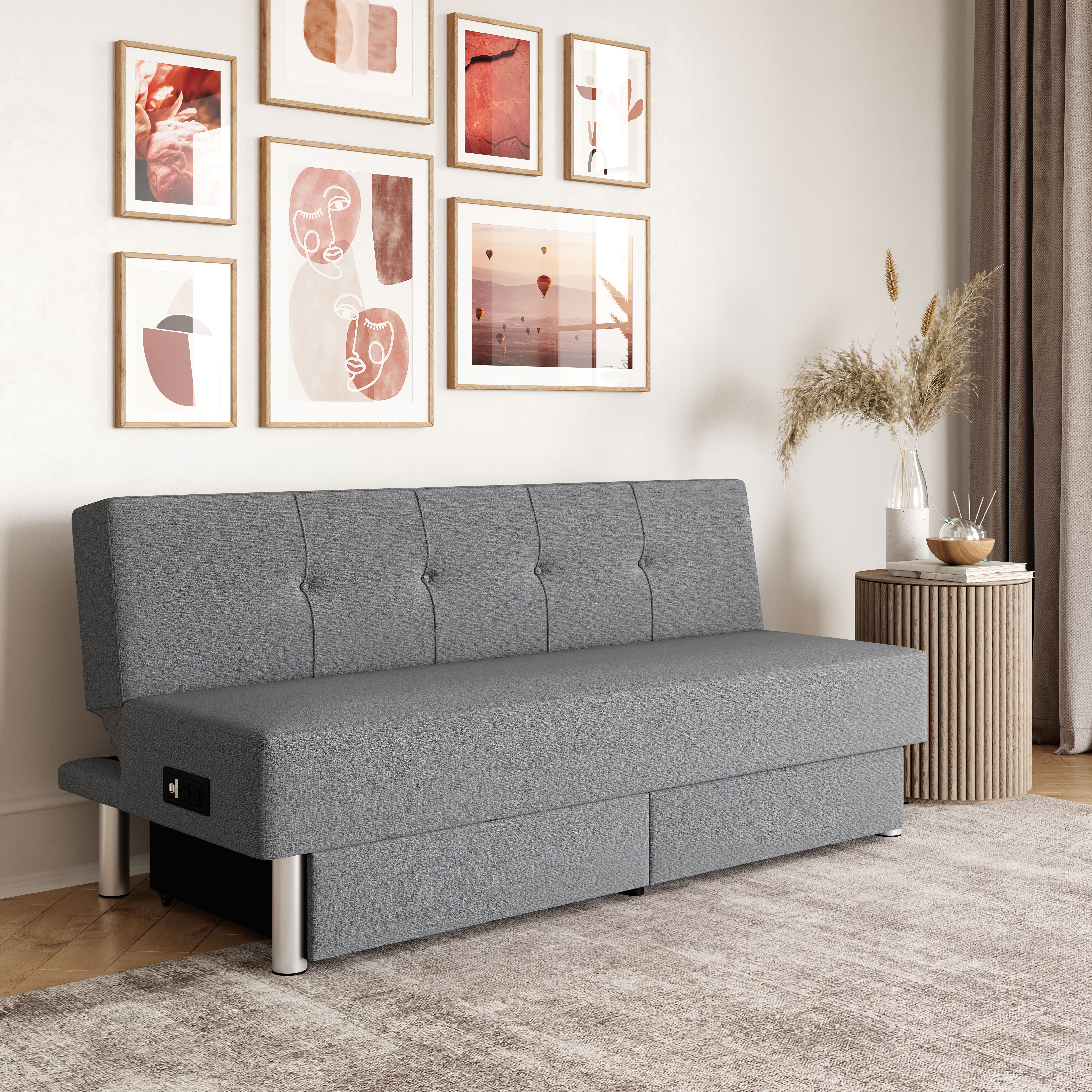 Serta Windsor Futon with Storage and Power, Light Gray Fabric - image 1 of 18
