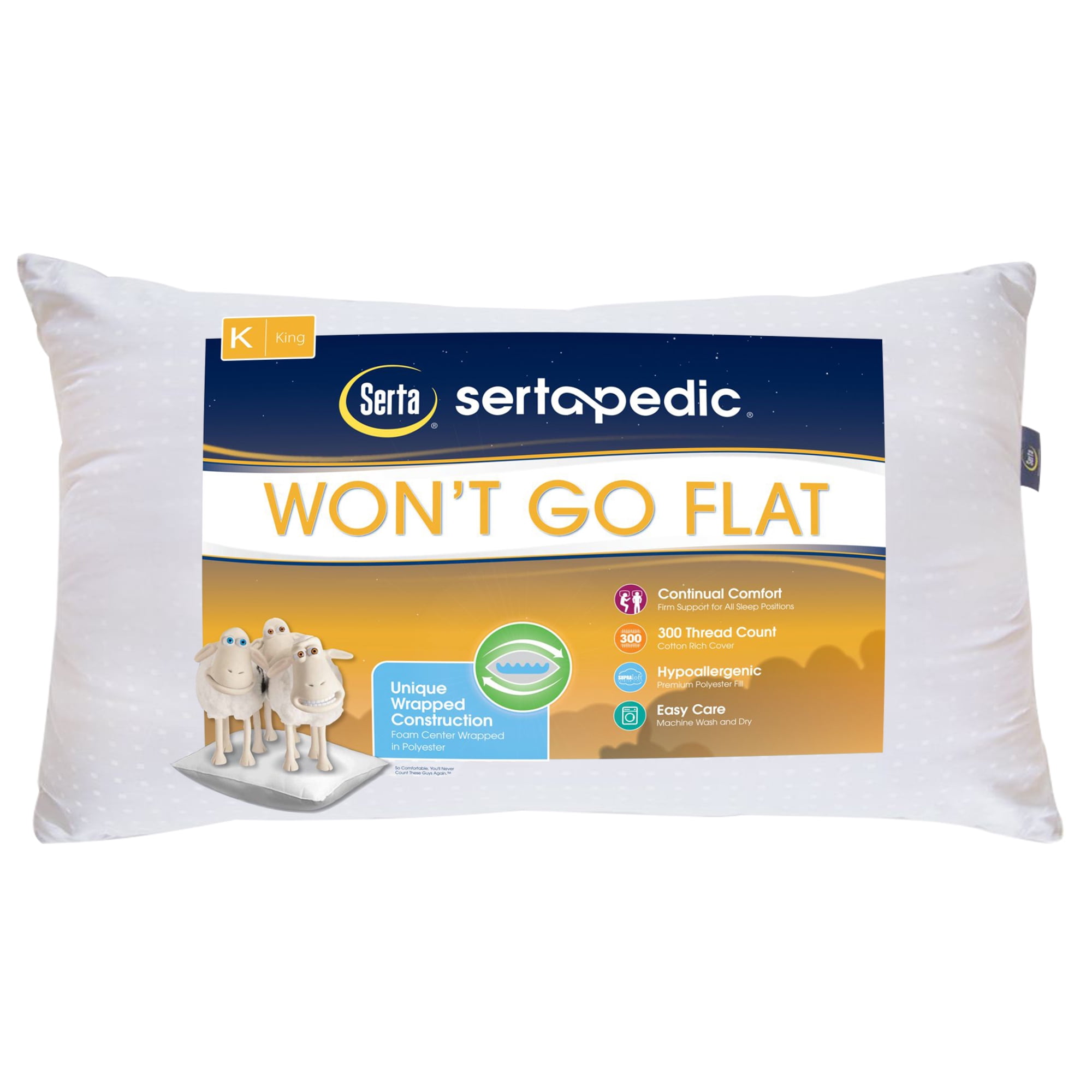 Sertapedic Won t Go Flat Pillow King