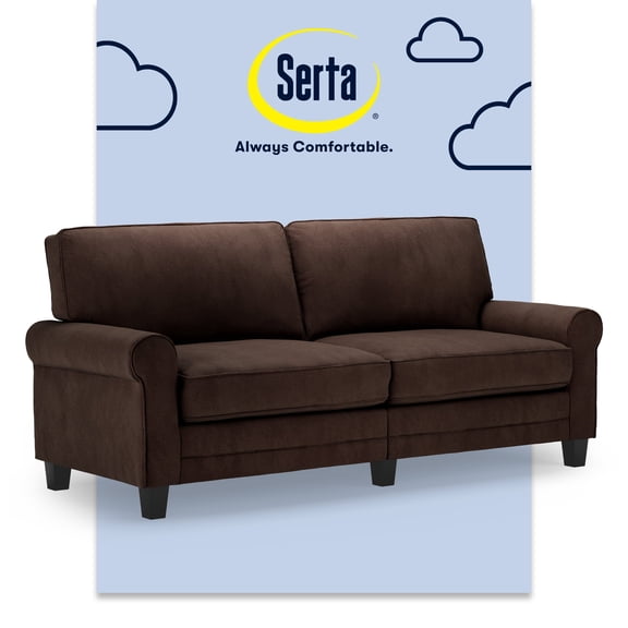 Serta Copenhagen 78" Rolled Arm Sofa, Loveseat or Couch for Small Spaces, Living Rooms or Bedrooms, Brown