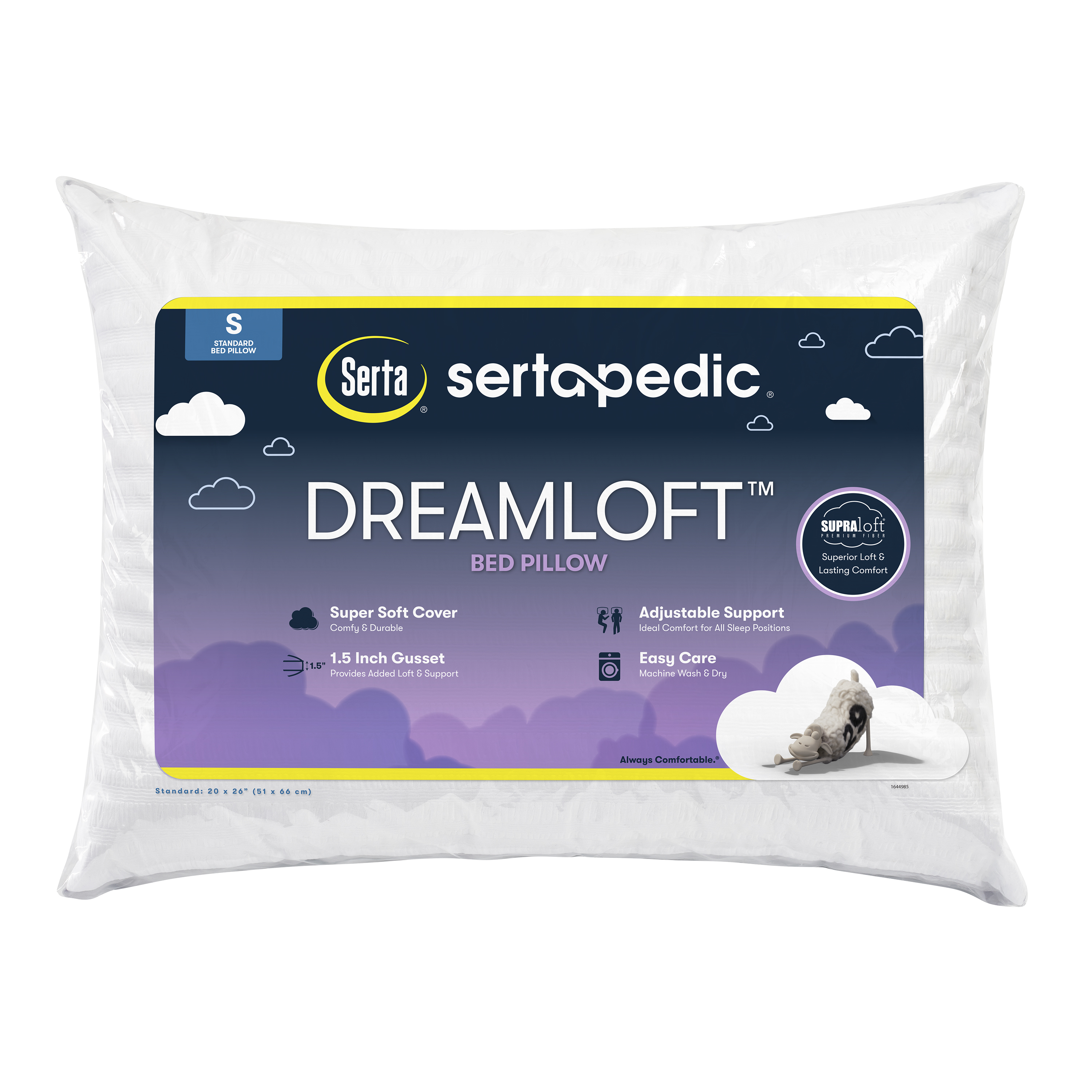 SertaPedic Dreamloft Bed Pillow, Polyester Fill, All Ages, Standard Size (20"x26") - image 1 of 6