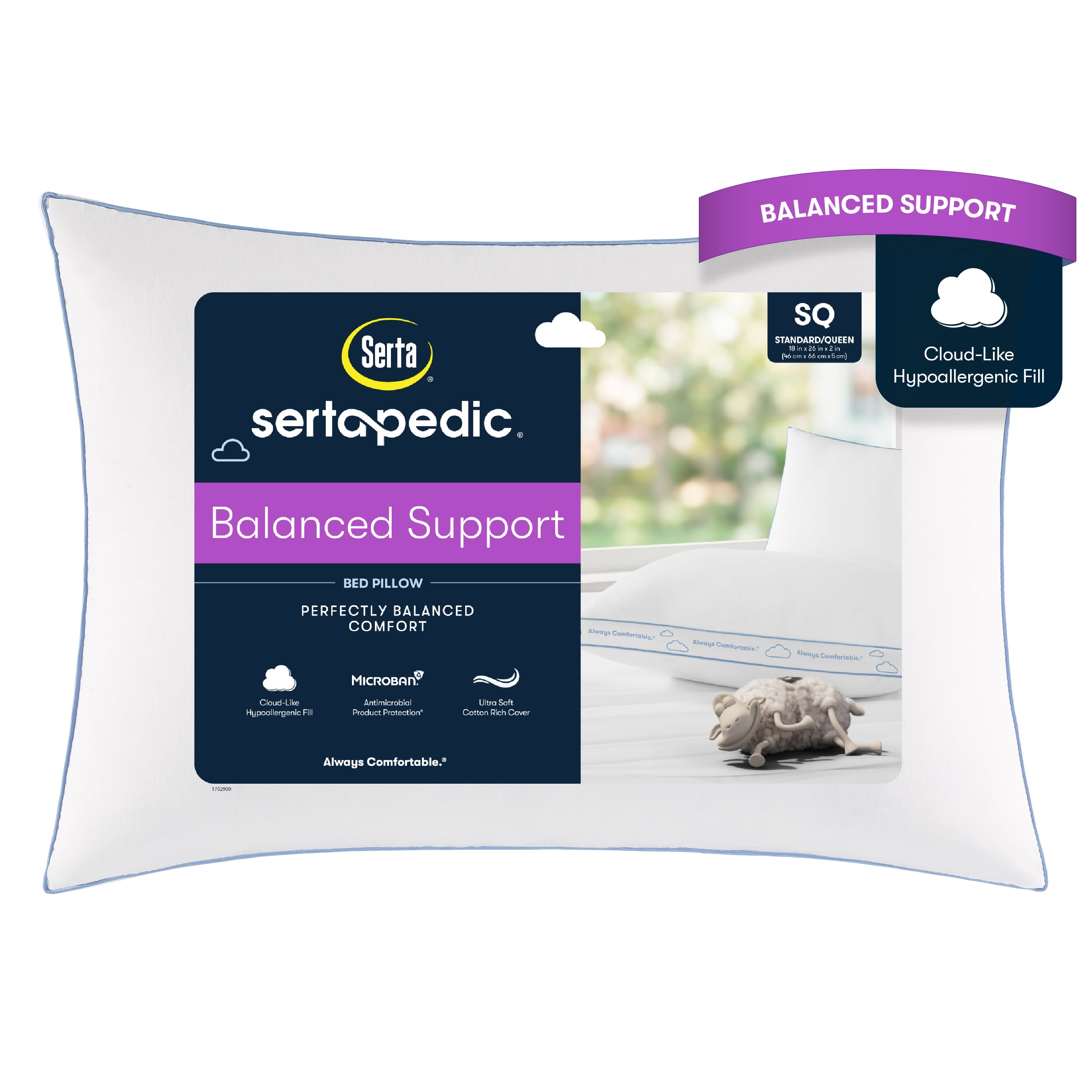 Sertapedic Balanced Support Bed Pillow, Standard/Queen