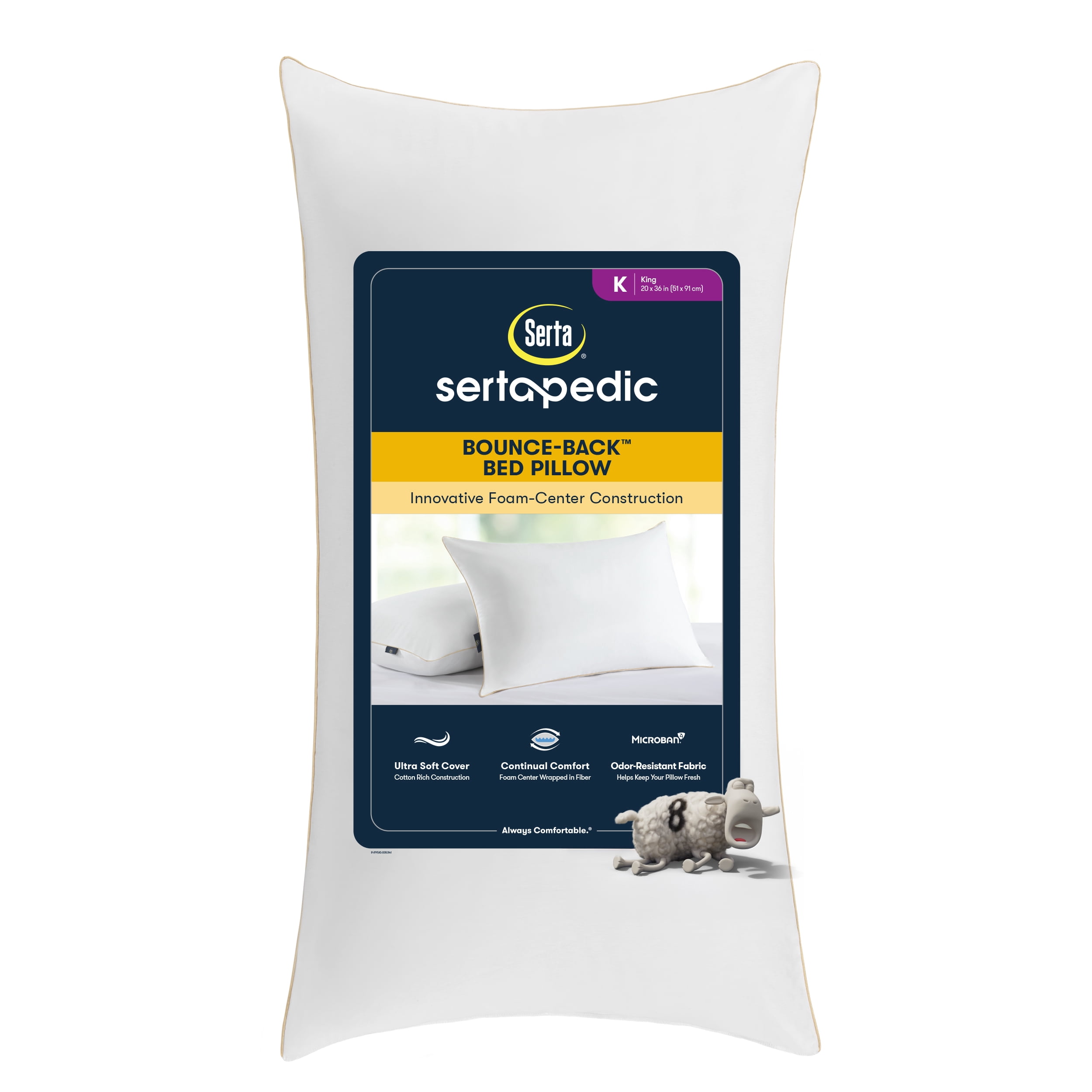 Sertapedic Bounce Back King Bed Pillow, Hypoallergenic Fill