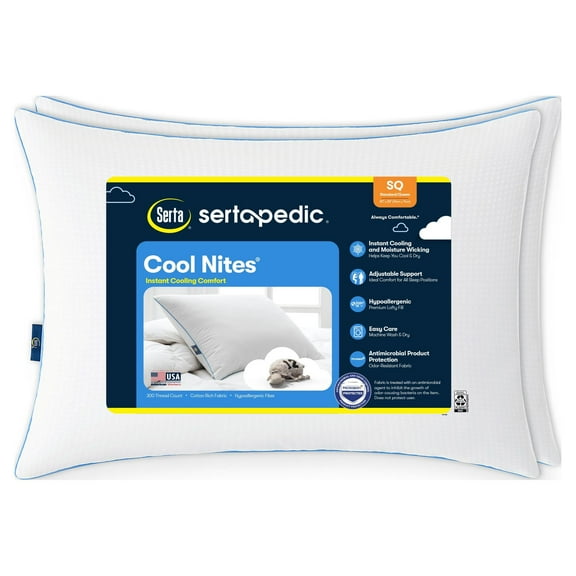 Sertapedic Cool Nites Bed Pillow, Standard/Queen, 2 Pack