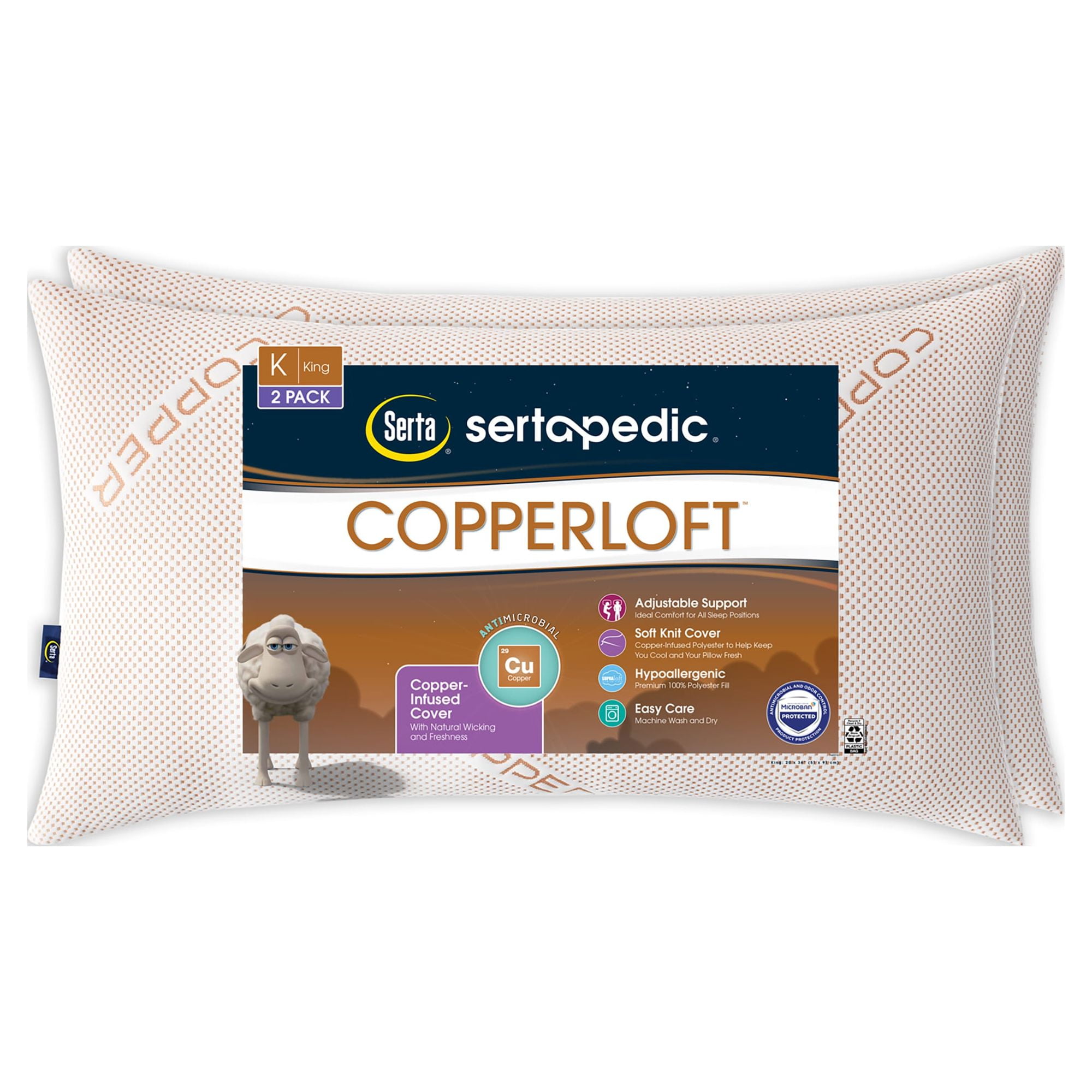 Sertapedic Copperloft Bed Pillow, King, 2 Pack (Old Version)