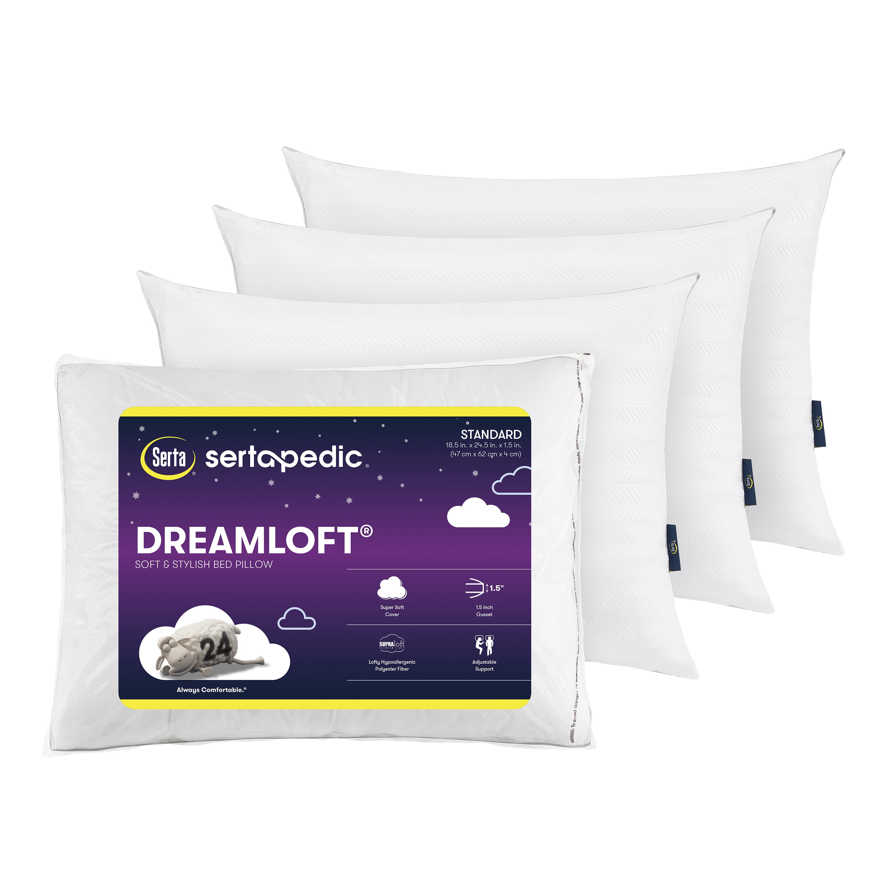 Sertapedic Dreamloft Bed Pillow, Standard Size (20"x26") 4 Pack - Walmart.com