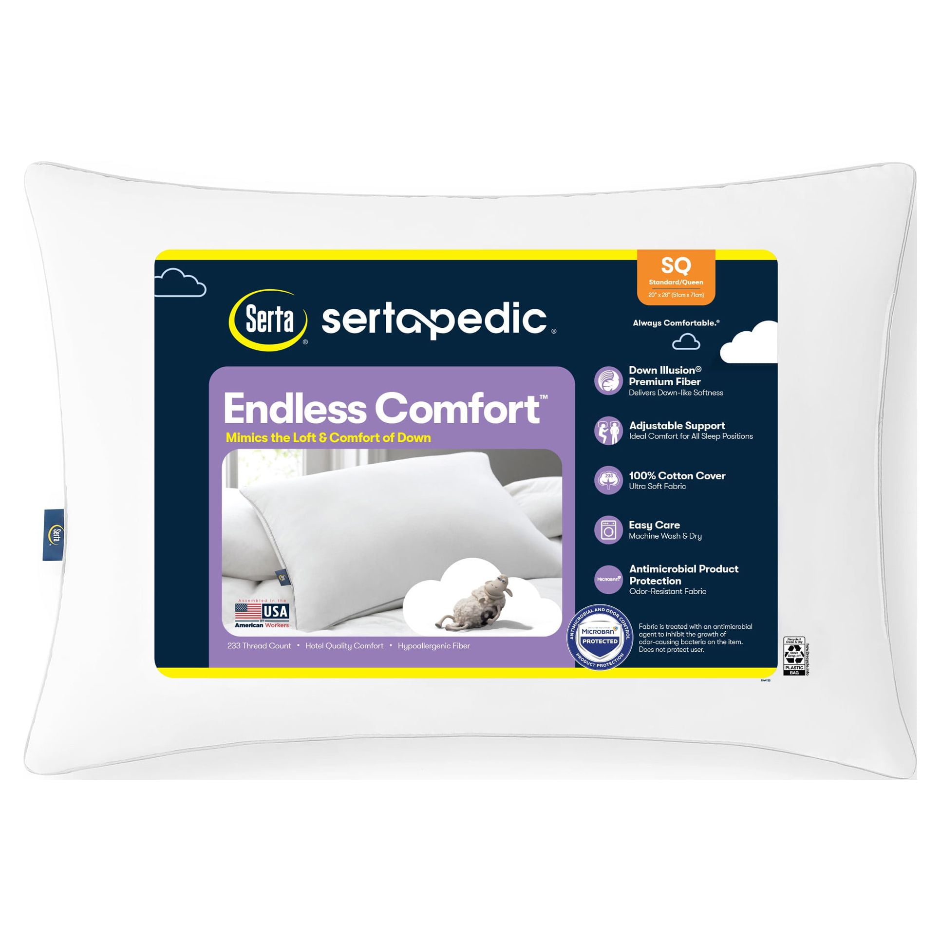 Sertapedic Endless Comfort Bed Pillow, Standard/Queen 