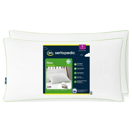 Sertapedic Firm Bed Pillow, King, 2 Pack