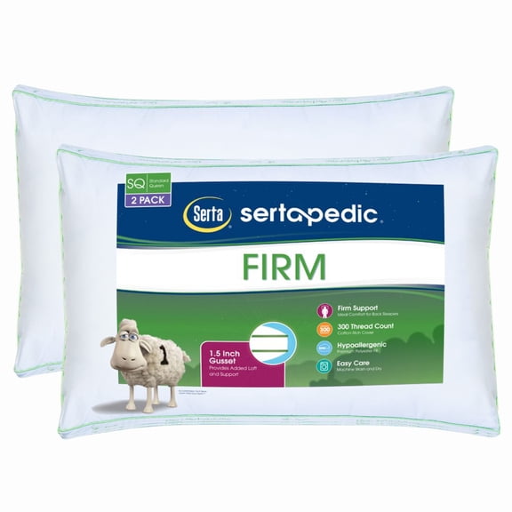 Sertapedic Firm Bed Pillow, Standard/Queen, 2 Pack (Old Version)