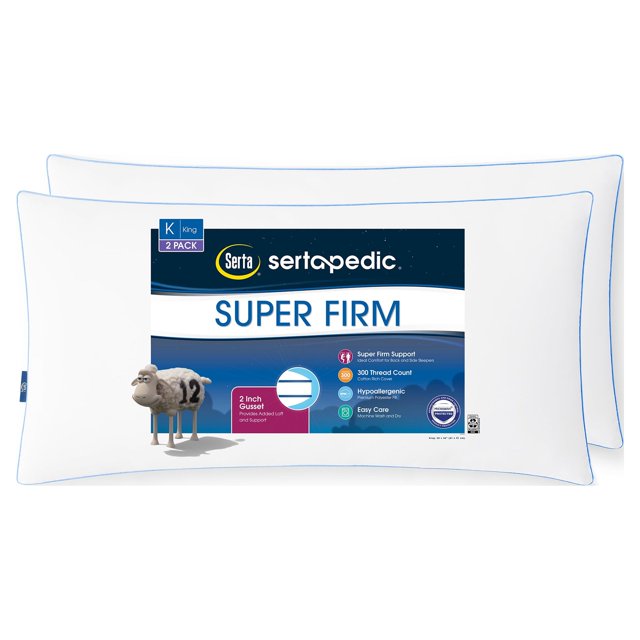 Sertapedic Super Firm Bed Pillow, Set of 2, King