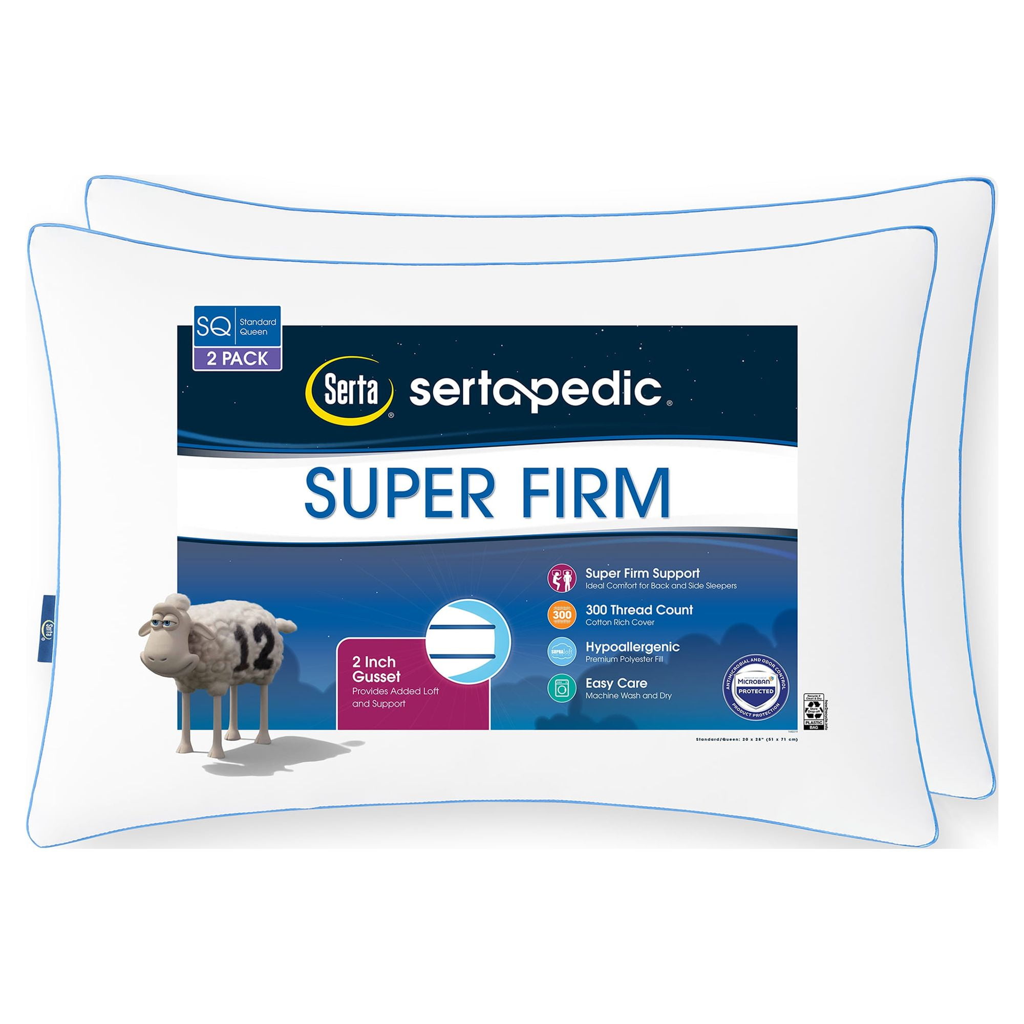 Sertapedic Super Firm Bed Pillow, Set of 2, Standard/Queen