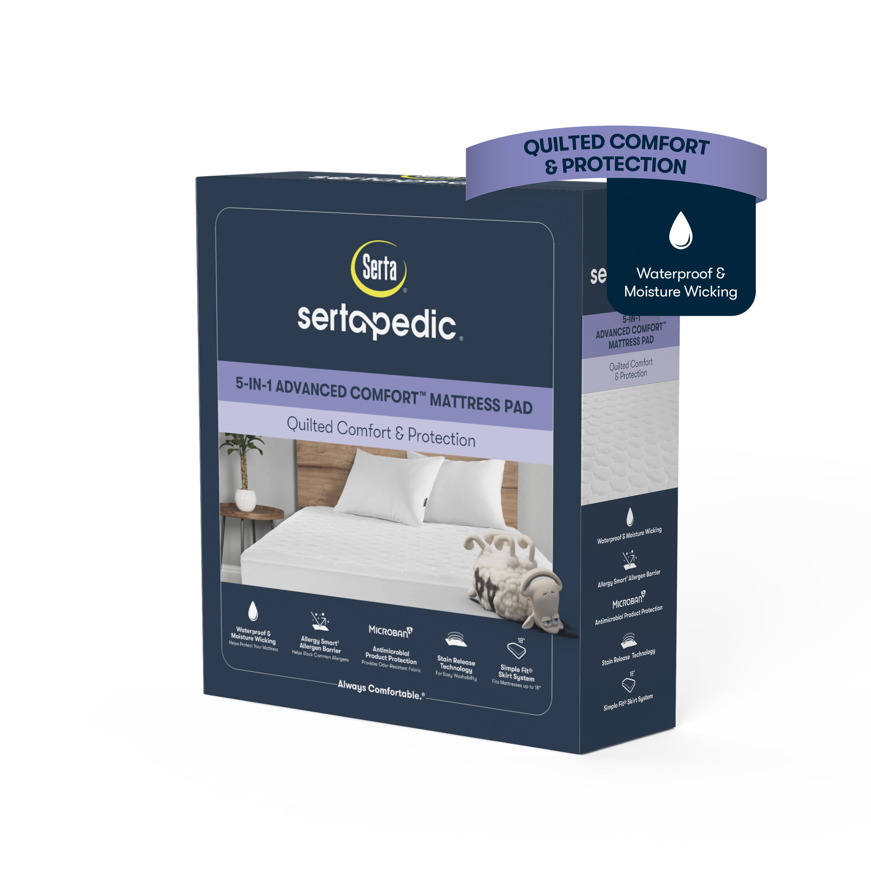 Sertapedic 5-in-1 Advanced Comfort Waterproof Mattress Pad, Queen
