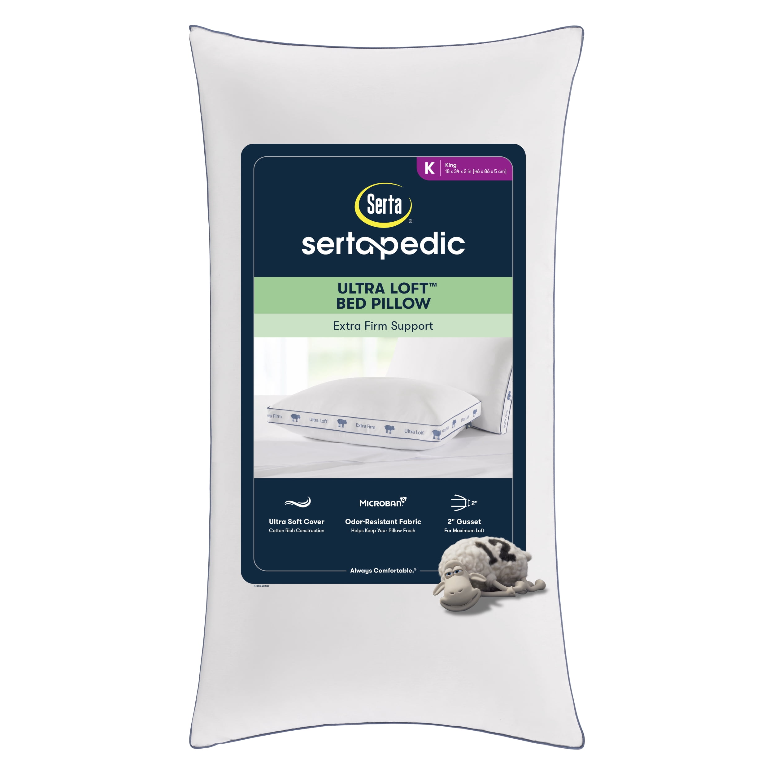 Sertapedic Ultra Loft King Bed Pillow, Extra Firm Support