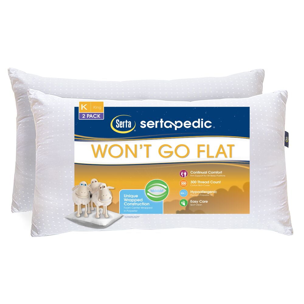 Sertapedic Won't Go Flat Pillows, Set of 2, King Size