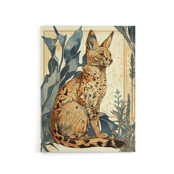 Serval Cat With Savanna Plants Canvas Wall Art Print 12X16"