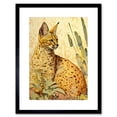 thumbnail image 1 of Serval Cat in Nature Detailed Watercolour and Ink Bright Illustration Artwork Framed Wall Art Print 9X7 Inch, 1 of 5