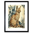 thumbnail image 1 of Serval Cat with Teal Plants Watercolour Portrait Modern Illustration Artwork Framed Wall Art Print 9X7 Inch, 1 of 5