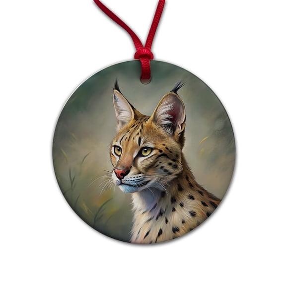 Serval Wild Cat Illustration Christmas Tree Holiday Round Ceramic Ornament