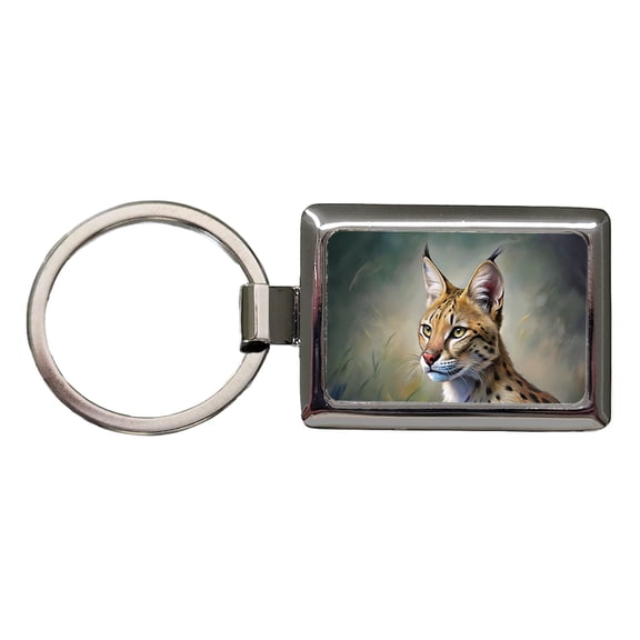 Serval Wild Cat Illustration Metal Rectangle Keychain