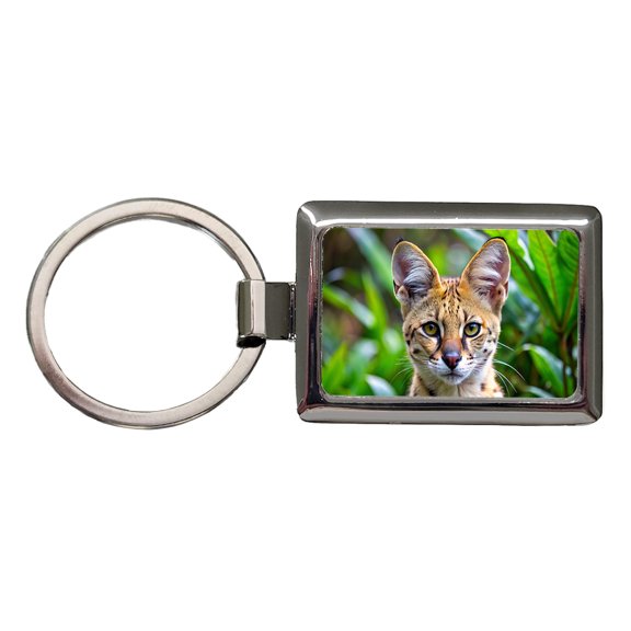 Serval Wild Cat Photo Metal Rectangle Keychain