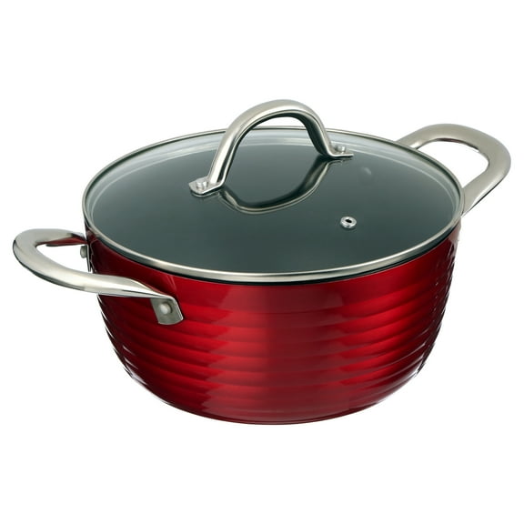 Servappetit 5 Quart Non-Stick Dutch Oven, Tempered Glass Lid, Large handles, Dishwasher Safe, Red