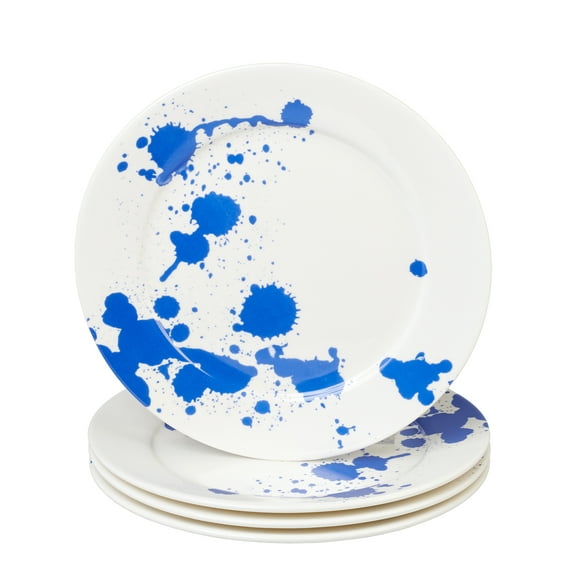 Servappetit Set of 4, 11" Dinner Plates, White With Splash of Blue, Oven, Microwave & Dishwasher Safe