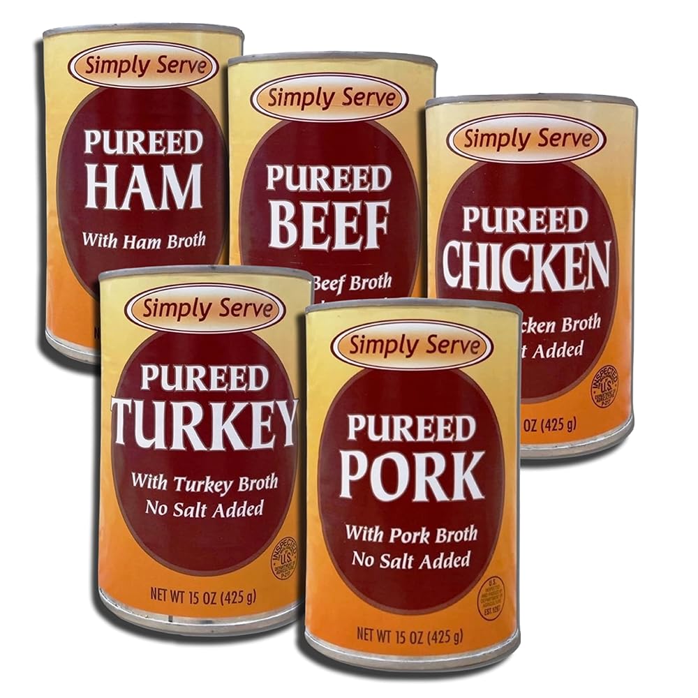 Serve Pureed Meat Variety Pack 5 Unique Meats 15 Ounce Can Pack Of