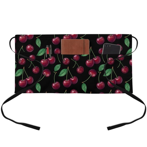 Server Apron with 3 Pockets Red Cherry Waitress Waiter Short Waist Aprons Waterproof Short Aprons for Women Men Servers Work Cafe Hotel Chef Kitchen BBQ Gifts 24"x13" Summer Tropical Fruit
