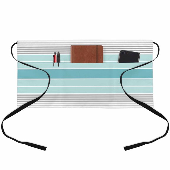 Server Apron with 3 Pockets Turquoise Striped Waitress Waiter Short Waist Aprons Waterproof Short Aprons for Women Men Servers Work Cafe Hotel Chef Kitchen BBQ Gifts 24"x13" Grey Lines Stripes