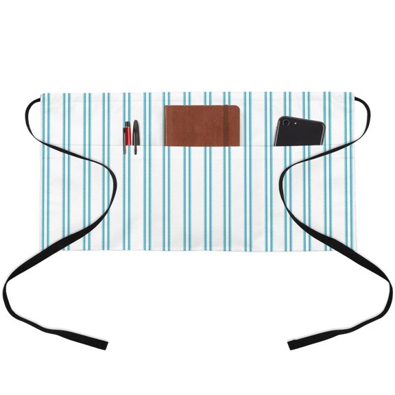 Server Apron with 3 Pockets Turquoise Stripes Lines Waitress Waiter Short Waist Aprons Waterproof Short Aprons for Women Men Servers Work Cafe Hotel Chef Kitchen BBQ Gifts 24"x13" Vertical Striped