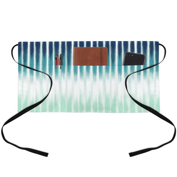 Server Apron with 3 Pockets Turquoise Stripes Waitress Waiter Short Waist Aprons Waterproof Short Aprons for Women Men Servers Work Cafe Hotel Chef Kitchen Gifts 24"x13" Ombre Striped Lines Drips