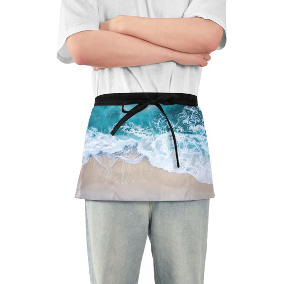 Server Apron with 3 Pockets Waterproof Waitress Waist Short Apron for Man Woman Beach and Waves 12 Inches