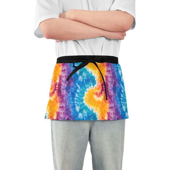 Server Apron with 3 Pockets Waterproof Waitress Waist Short Apron for Man Woman Blue Purple Yellow Tie Dye 12 Inches