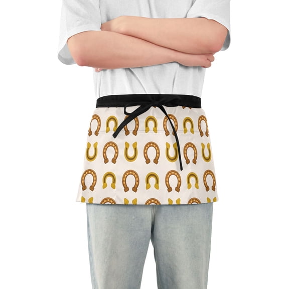 Server Apron with 3 Pockets Waterproof Waitress Waist Short Apron for Man Woman Brown Horseshoe 12 Inches