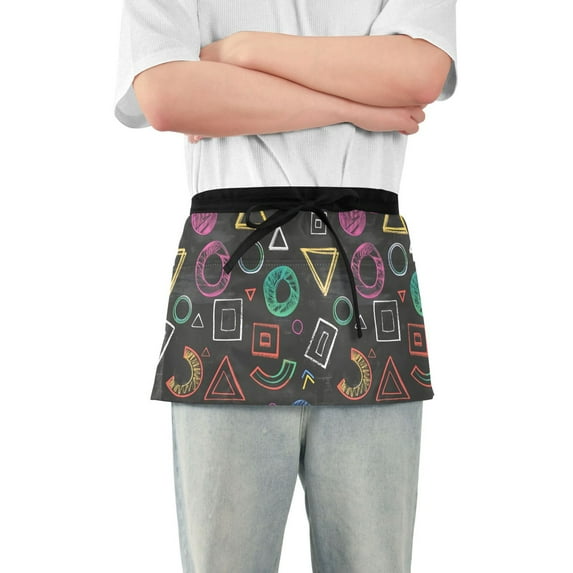 Server Apron with 3 Pockets Waterproof Waitress Waist Short Apron for Man Woman Chalk Paint Graphs 12 Inches