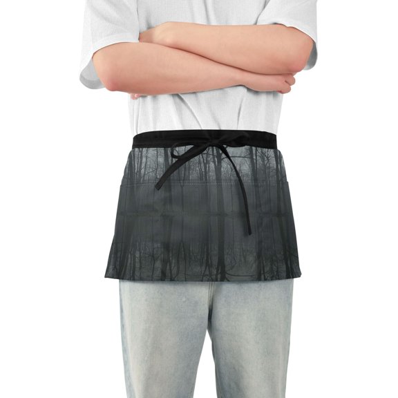 Server Apron with 3 Pockets Waterproof Waitress Waist Short Apron for Man Woman Dark Forest Reflections in Water 12 Inches
